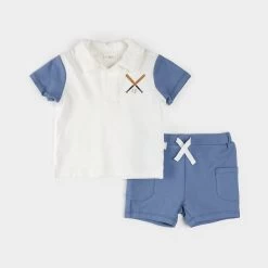 Baseball Print Polo 2-Piece Set