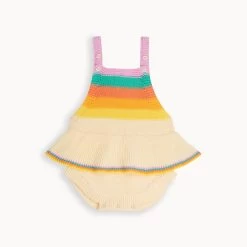 Bubble Frill - Rainbow Pink Knit Stripe Romper (3-6Mo)
