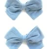 Emma Fabric Pigtail Bows - Alligator Pinch Clip - Blue Bell
