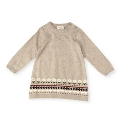 Fair Isle Baby Girl Sweater Knit Dress (Organic Cotton): Oatmeal Heather (6-12 Mo)