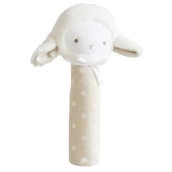 Lamby Rattle & Squeaker Linen - White Spot