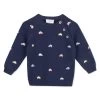 Mini Beetle Cars Embroidered Baby Sweater (Organic)/ Navy Blue