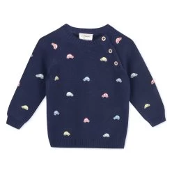 Mini Beetle Cars Embroidered Baby Sweater (Organic)/ Navy Blue