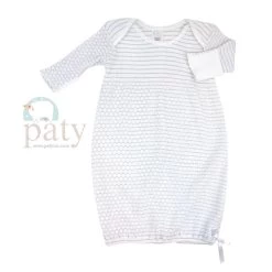 Overlap Shoulder Gown With Bow, Pinstripe - Grey/White