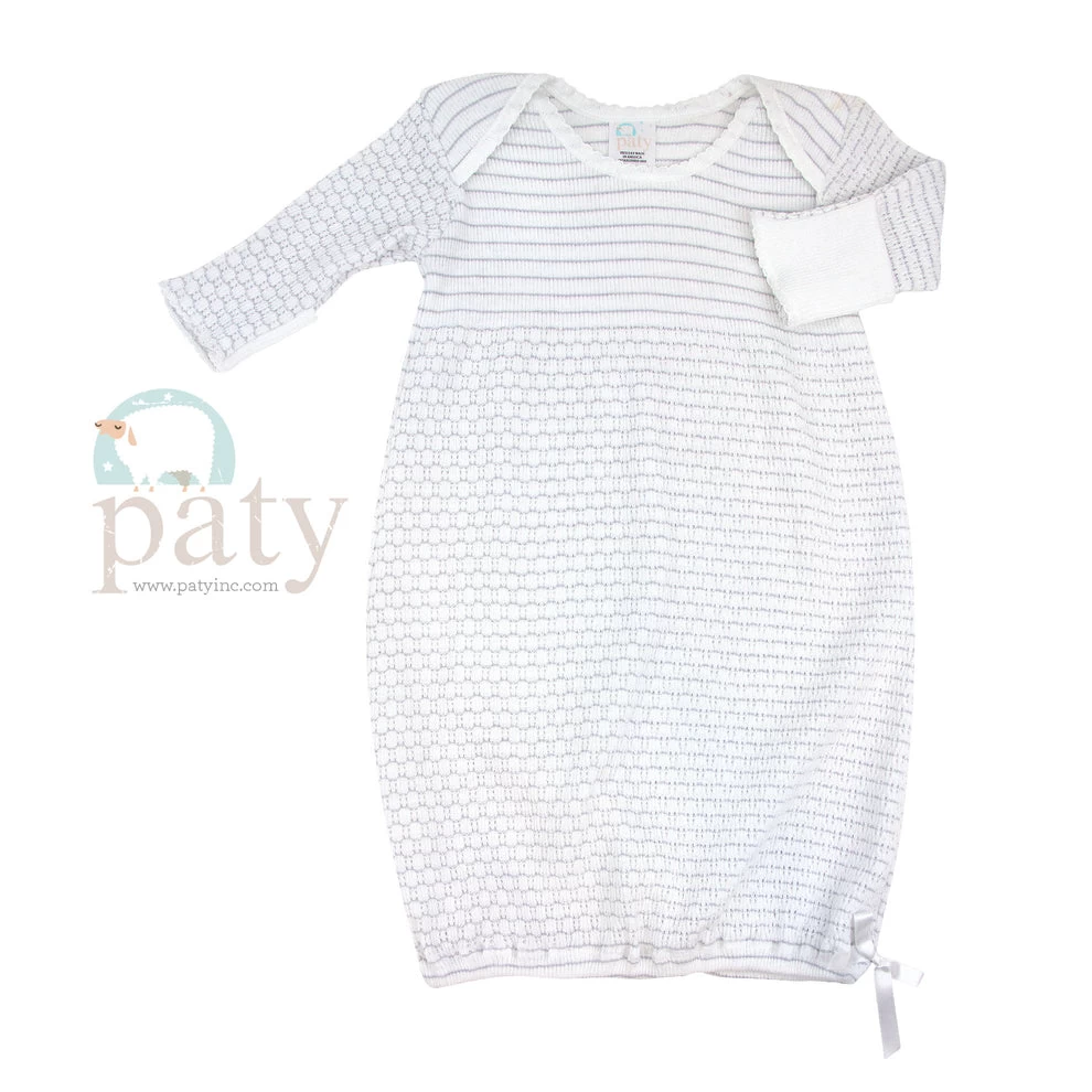 Overlap Shoulder Gown With Bow, Pinstripe - Grey/White 1 Overlap Shoulder Gown With Bow, Pinstripe - Grey/White