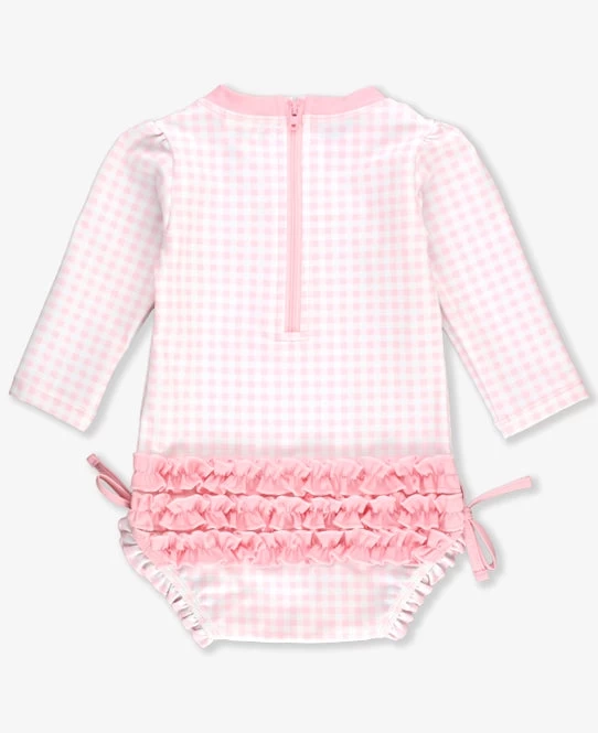 Pink Gingham Long Sleeve One Piece Rash Guard (0-3 Mo) 2 Pink Gingham Long Sleeve One Piece Rash Guard (0-3 Mo) – Bild 2