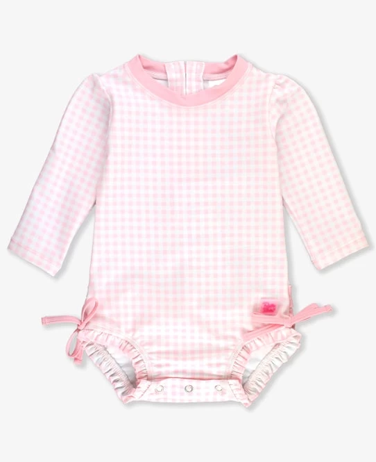 Pink Gingham Long Sleeve One Piece Rash Guard (0-3 Mo) 1 Pink Gingham Long Sleeve One Piece Rash Guard (0-3 Mo)