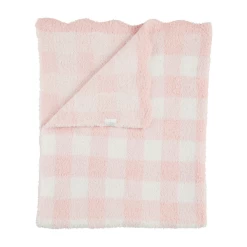 Pink Gingham Scallop Edge Chenille Blanket