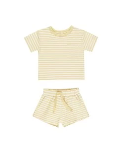 Pocket Tee + Short Set || Yellow Stripe (3-6Mo)