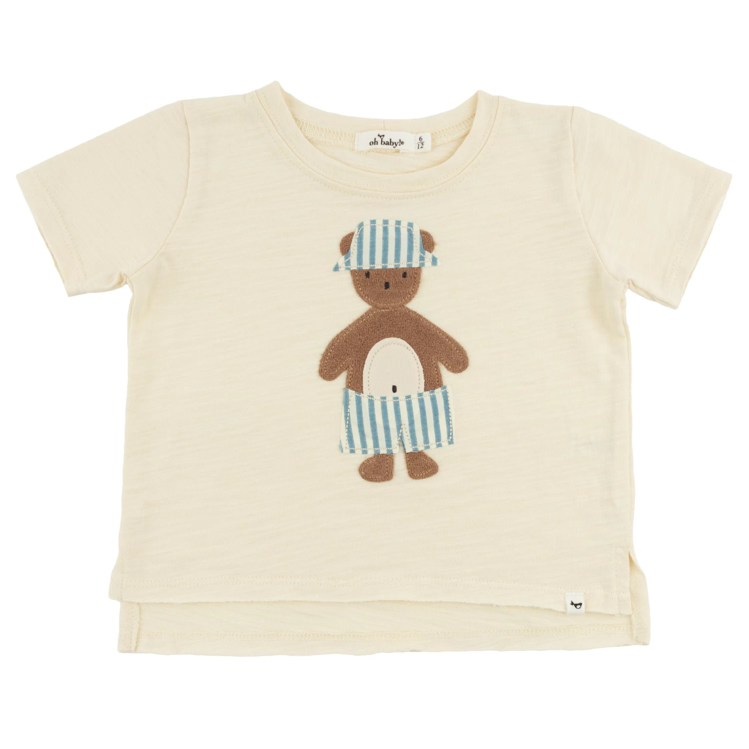 Raw Edge Short Sleeve T-Shirt - Beach Bear Applique 1 Raw Edge Short Sleeve T-Shirt - Beach Bear Applique