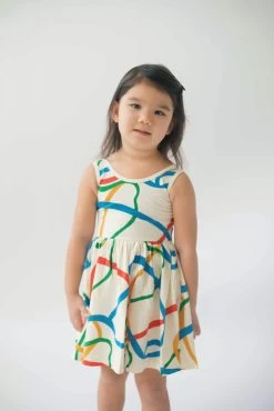 Sleeveless Twirl Dress In Wavy Lines