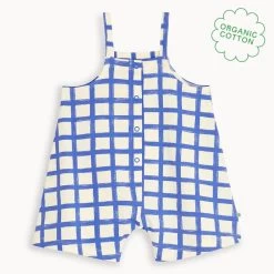 Sorrento - Blue Checker Jersey Baby Dungaree Jumpsuit