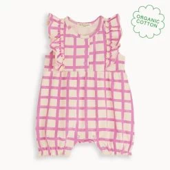 Sundae - Pink Checker Jersey Baby Frill Bubble Romper
